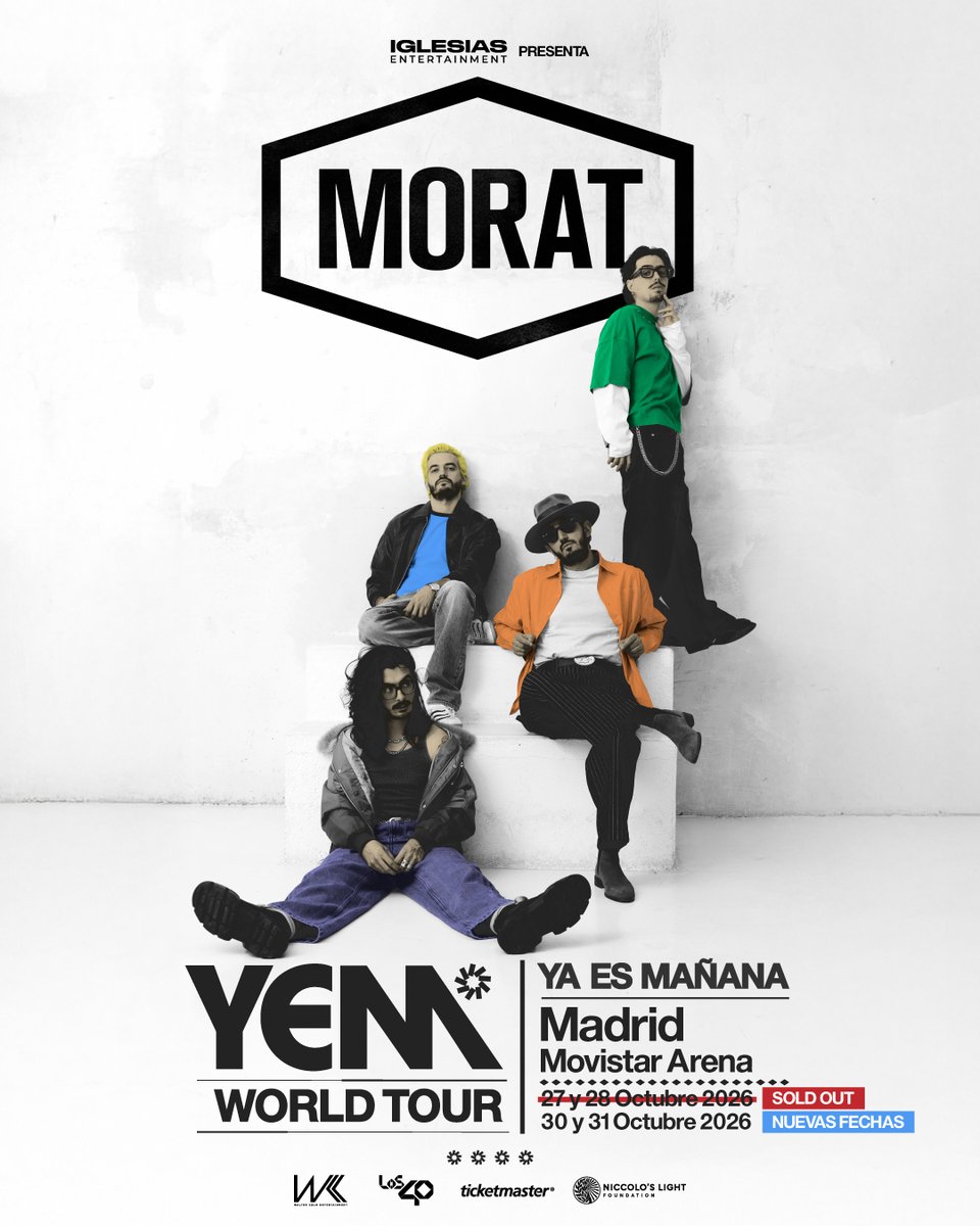 TicketmasterES's tweet image. 🙌¡Morat cuelga el cartel de sold out en Madrid y añade nuevas fechas!🙌
Nos vemos también el 30 y 31 de octubre de 2026 en el Movistar Arena.

Entradas a la venta hoy a las 17:00h en ticketmaster.es
¡Aquí! 🎫👉 bit.ly/3JV3Uu9