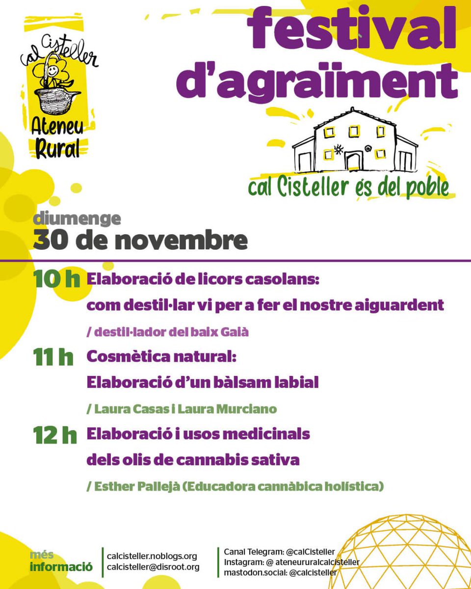 FundacioEmprius's tweet image. Torna el &quot;Festival d&apos;Agraïment&quot; de l&apos;#AteneuRural @cal_cisteller, al #Penedès:

🗓️ Diumenge 30 de novembre 

calcisteller.noblogs.org/post/2025/11/2…