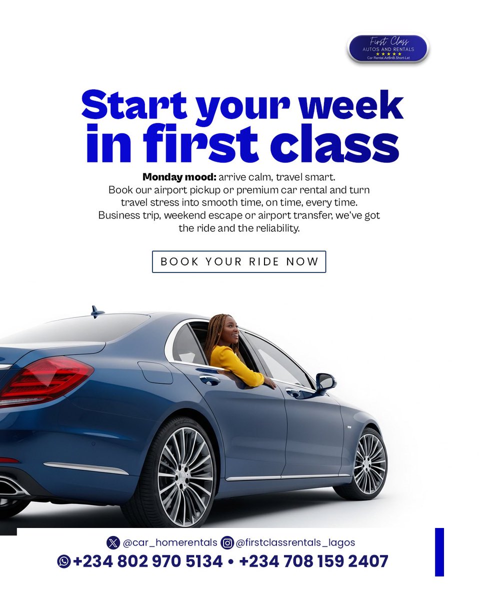 car_homerentals's tweet image. A new week is the future telling you it’s closer. It’s giving you a new chance to shape the future. And with us. Be sure you have a partner #firstclass #carrentallagos #carrentallekki