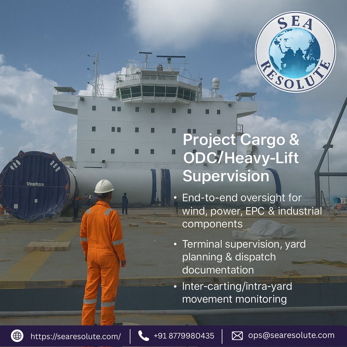 Searesolutellp's tweet image. Precision in every heavy-lift move.
Sea Resolute ensures safe, compliant &amp;amp; seamless supervision for project cargo and ODC operations.

📞 +91 8779980435 | ops@searesolute.com
#ProjectCargo #HeavyLift #ODC #SeaResolute