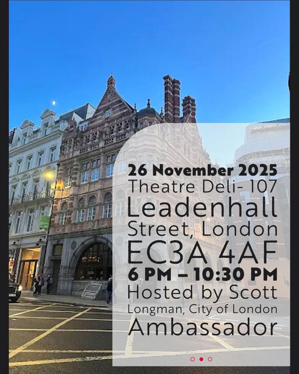 ScottLongmanCOL's tweet photo. .

On Wednesday, 26th November we are honoured to welcome Naomi Riches, Paralympic Gold Medalist, as our Guest Speaker!
📅 Wednesday, 26 November 2025
📍 Theatre Deli- 107 Leadenhall Street, London EC3A 4AF
⏰ 6 PM – 10:30 PM
🎤 Host: Scott Longman,

https://t.co/0h3WnknLCH https://t.co/MlN0jhrmmd