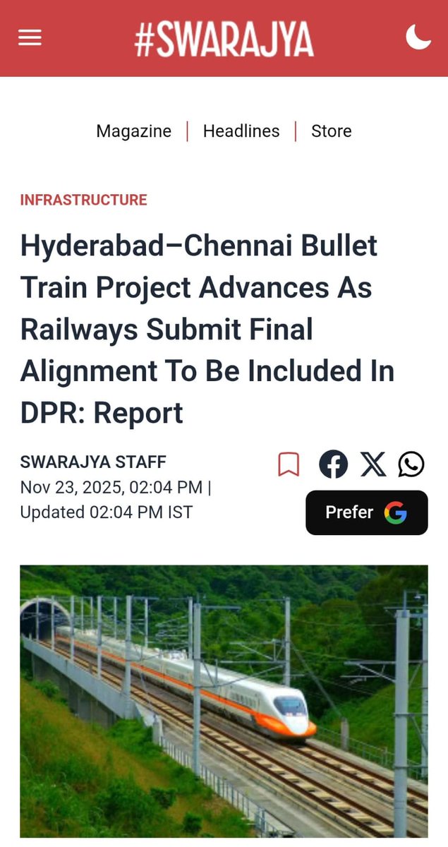 Hyderabad bullet train 🚅 projects in advanced stages 

Survey work underway for bullet train line linking Hyderabad, Chennai, Amravati, and Bengaluru

State Governments &amp; Railways joint field inspections for Final Location Survey

#TelanganaRising 
<a href="/revanth_anumula/">Revanth Reddy</a>