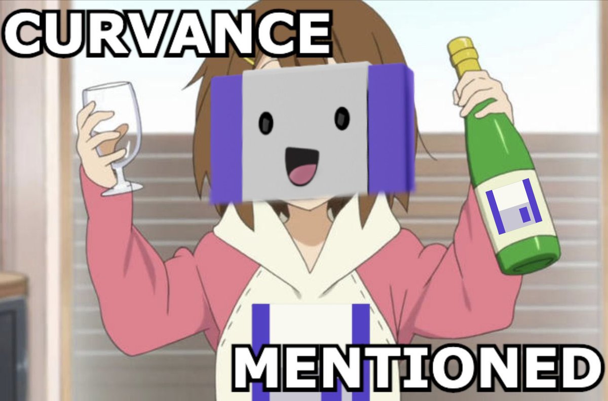 Curvance 被提及的动漫梗图，软盘头角色庆祝
