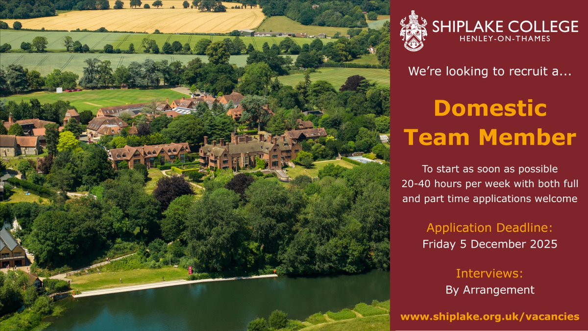 We are seeking to appoint a hard-working, enthusiastic and conscientious Cleaner to join our small domestic team. Full and part-time applications welcome. For further details go to buff.ly/cmKbspb #ShiplakeVacancies #ShiplakeStaff