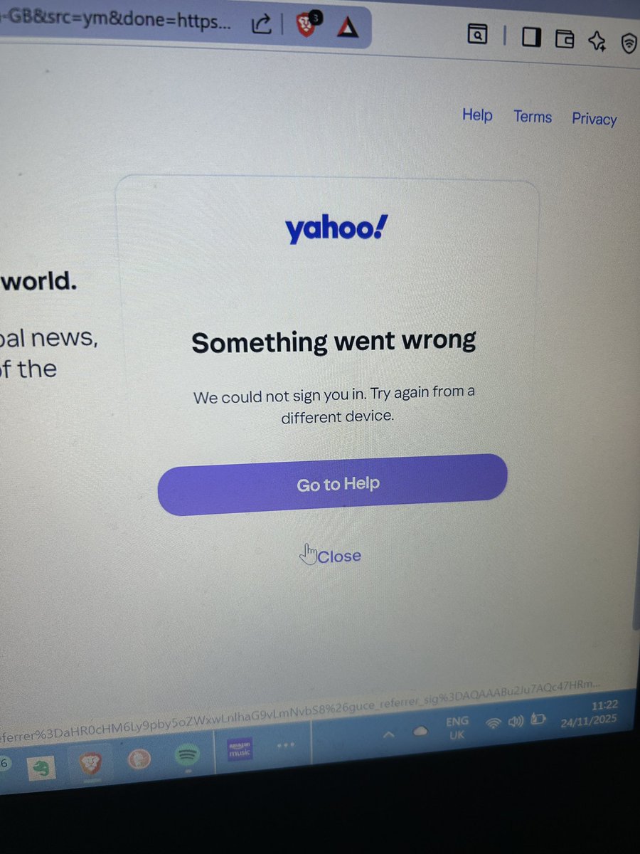 JohnBarrUK's tweet image. @Yahoo Been trying to sign into to my acc and I keep getting this 🤦🏻‍♂️🤷🏻‍♂️😬