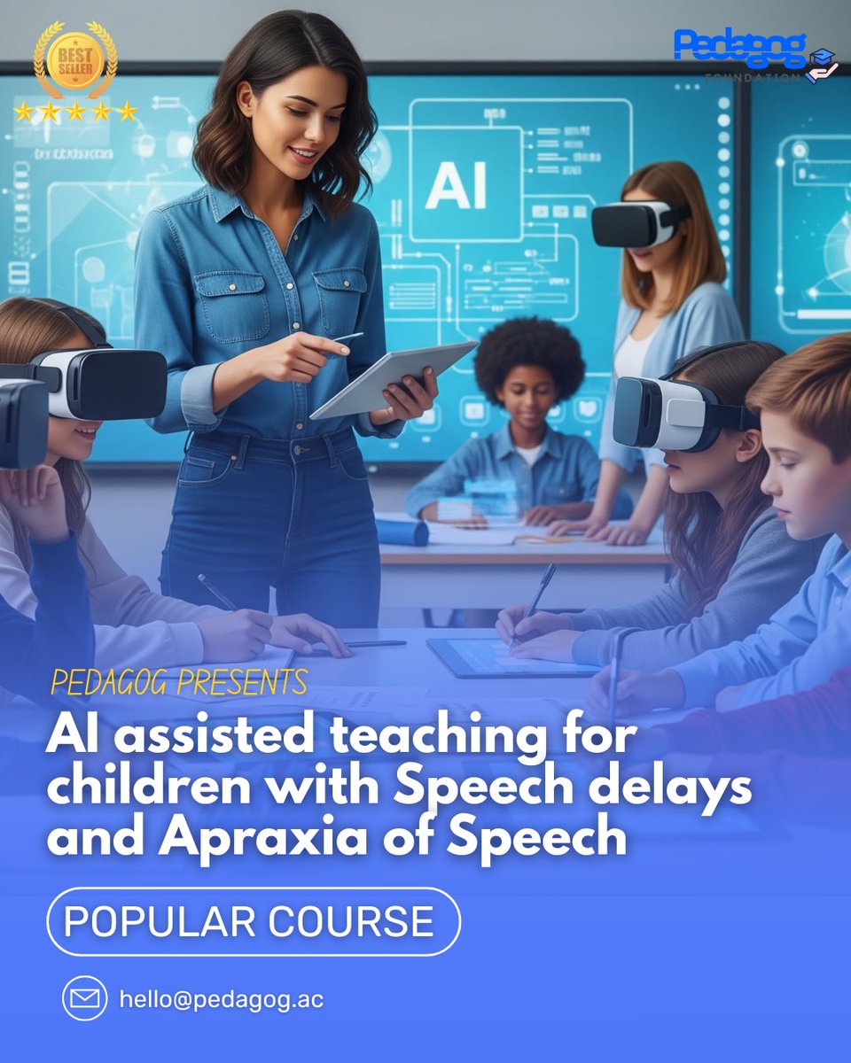 pedagog_ac's tweet image. Our highly-rated AI assisted teaching course focused on supporting children with Speech delays and Apraxia of Speech. 
👉🏻Discover how AI can revolutionize your classroom and help every student thrive.

hello@pedagog.ac
bit.ly/3Xbeq3t

#PedagOG #AITeaching #SpeechDelays