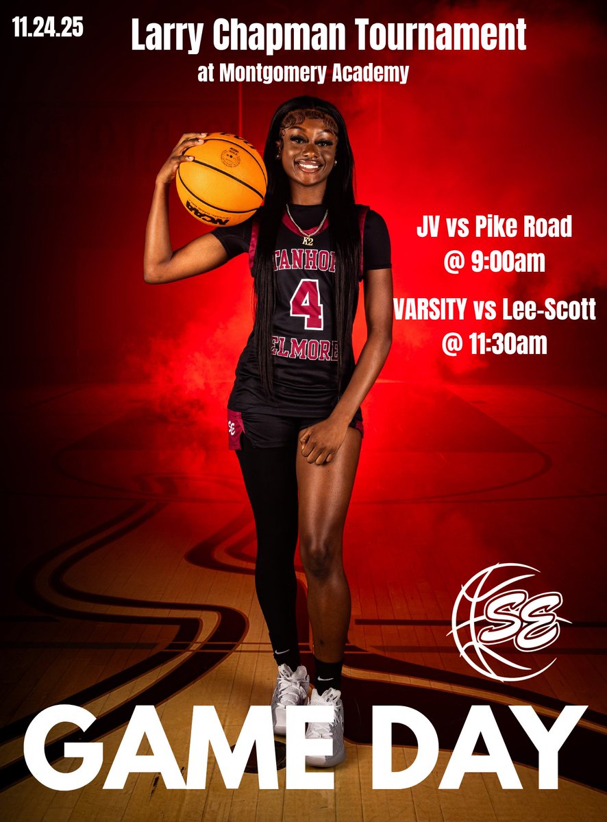 GAME DAY!!! Both the JV and Varsity girls will play in the Larry Chapman Tournament this Thanksgiving break. #WeAreSE #GoLadyMustangs 

Game 1 TODAY!! 

JV 🆚 Pike Road at 9:00am 
VARSITY 🆚 Lee-Scott at 11:30am
📍Montgomery Academy 
🎟 GoFan 
gofan.co/app/school/AL1…