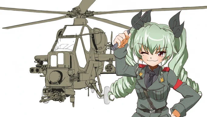 現在すももプリンさんのガルパン本のイラスト製作中 アンツィオ高校の隠し玉 AH129対戦車ヘリコプター(笑) #ガルパン #アンチョビ