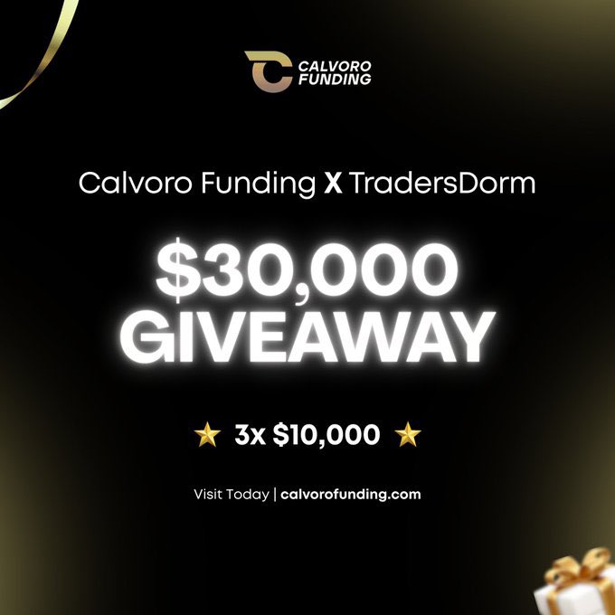 🎉 GIVEAWAY 🎉
3 X $10,000 Challenge account

How to enter:
🚀Follow <a href="/calvorofunding/">Calvoro Funding</a> and <a href="/Tradersdorm1/">𝓣𝓡𝓐𝓓𝓔𝓡𝓢𝓓𝓞𝓡𝓜</a> 
🚀 Like &amp; Retweet
🚀 Tag 3 Friends
🚀 Engage on the Quoted Tweet

Winners will be Announced in 48 hours.
