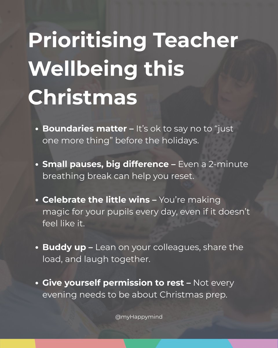 The run up to Christmas in school can be magical… but it can also feel a little overwhelming too. 🎄✨

So here are 5 simple wellbeing reminders for teachers as we count down the days:
💛 Boundaries matter – it’s ok to say no.
💛 Small pauses make a big difference – even 2