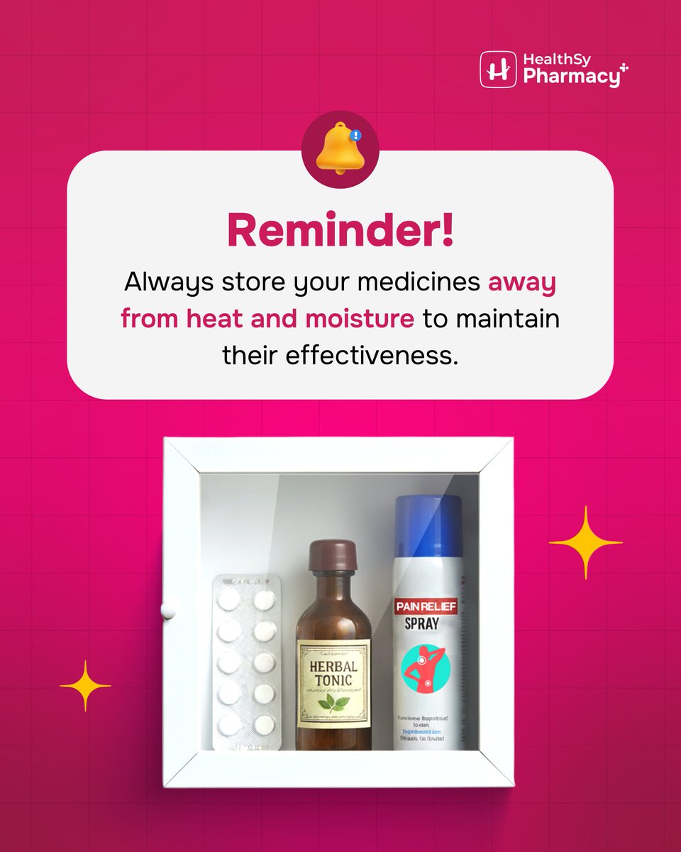 heltsypharmacy's tweet image. 📦💊 Store Medicines Right!

Keep them cool, dry, away from sun and moisture. Always use original packaging, close lids tight, and keep out of children’s reach.

Smart storage = safer health. 🌿✨

#medicine #stayinformed #storagetips #retailpharmacy #healthsypharmacy #healthsy