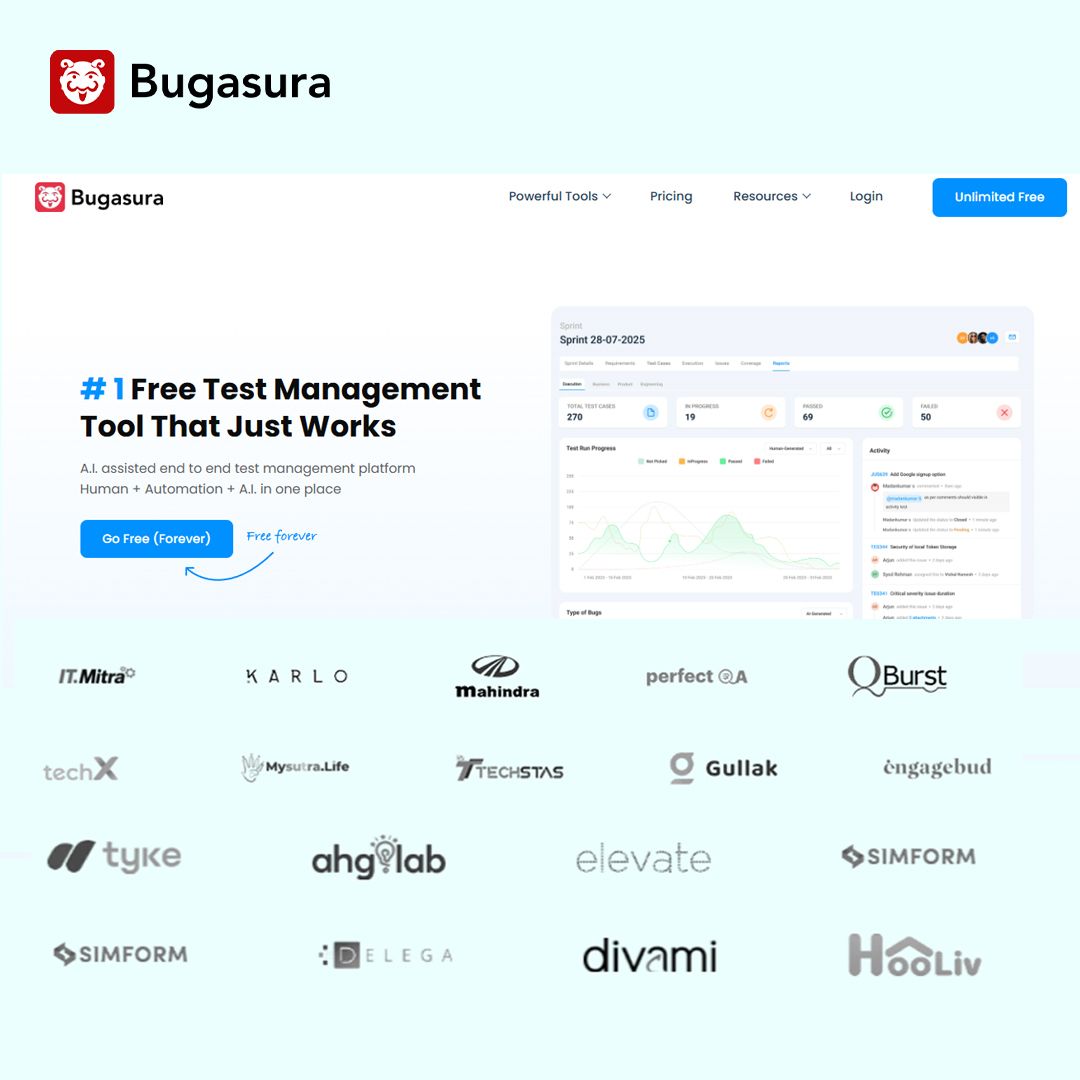 bugasura's tweet image. Testing doesn’t have to be messy. 

With Bugasura&apos;s Free Test Management tool, you can bring structure, speed, and clarity to every release.

Plan your test cases, assign ownership, execute with precision, and track outcomes, all in one intelligent workspace. No more scattered…