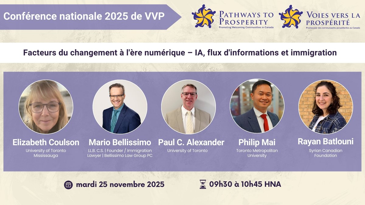 P2PConnects's tweet image. 🖥️ Plénière : Facteurs du changement à l&apos;ère numérique – IA, flux d&apos;informations et immigration
Présidente : Louisa Taylor - directrice générale, Réfugié 613
#P2PCONFERENCE #VVPCONFERENCE