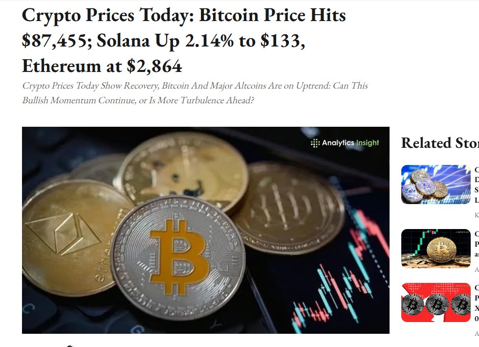 Web_Coins's tweet image. Crypto Prices Today: Bitcoin Price Hits $87,455; Solana Up 2.14% to $133, Ethereum at $2,864

Crypto Prices Today Show Recovery, Bitcoin And Major Altcoins Are on Uptrend

#PDPD #PeggyTheDeadPoolDog #BinanceWallet #Blockchain #BNBchain #metamask #Web3coins #peggyarmy #BTC #Crypto