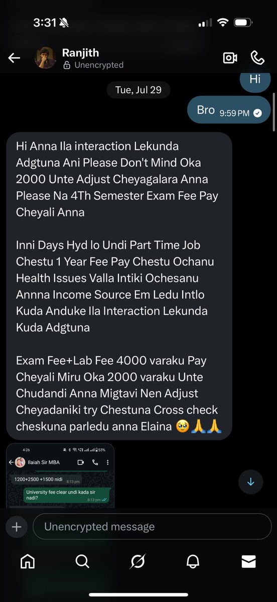 SeeeThaRaMaRaj's tweet image. Ithanu telsa evarkaina ?
Money adgada evarnaina with same exact messages?
@ranjii_niiii 

3Mnths Back adgithe vesa 2K clg fees ante ipd same messages exact na frnd ki pampithe naku petadu vadu

Mosapoya ani 3Months ki telsindi 

RT for Better Reach 

Ila inkodu bali avadu kanisam