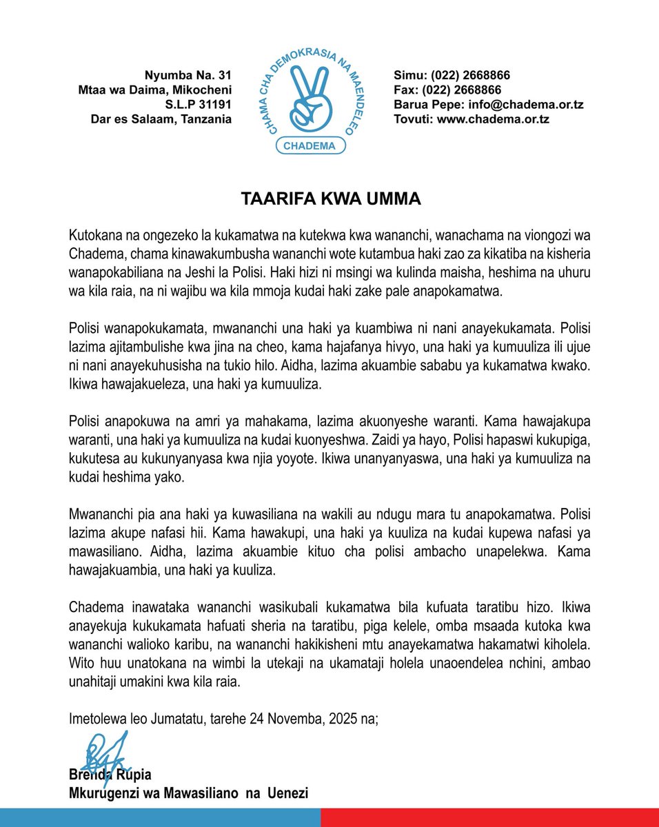 ChademaTZ2's tweet image. TAARIFA KWA UMMA