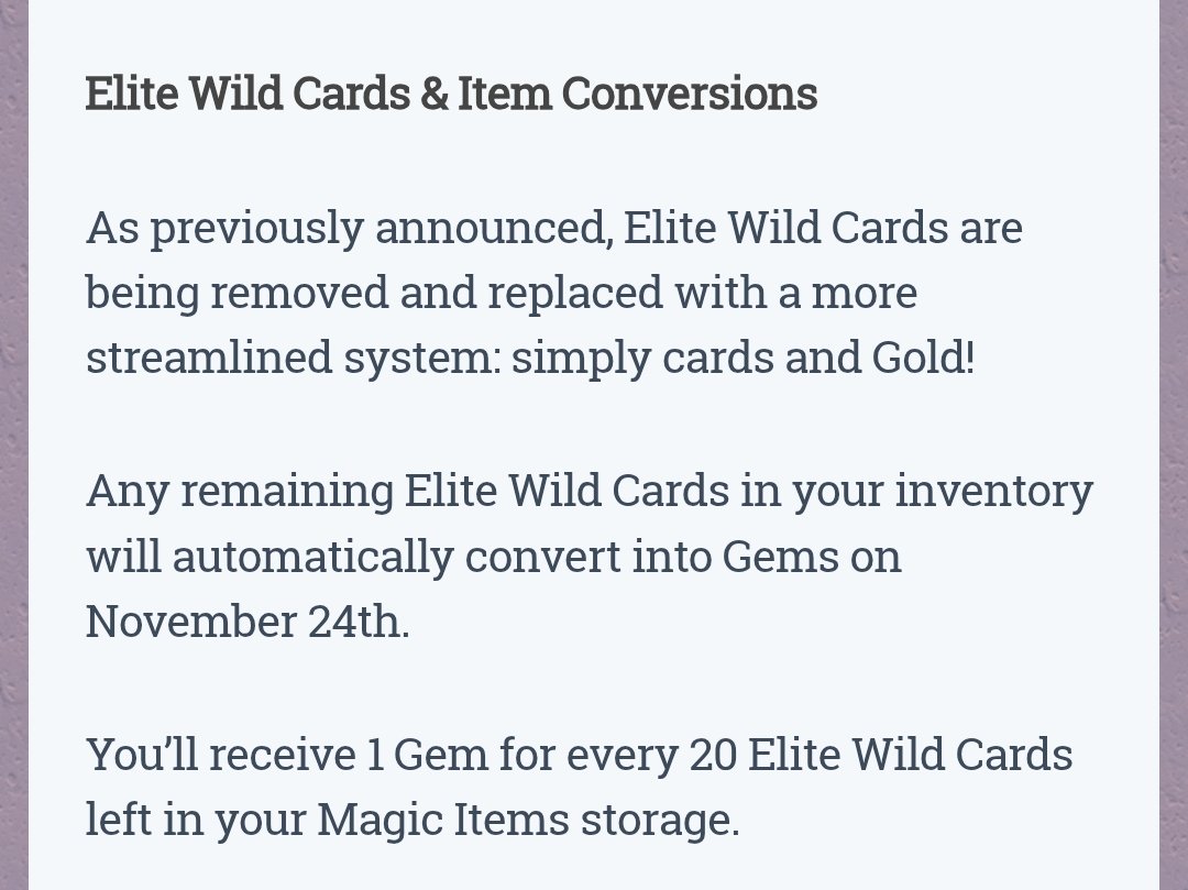 RoyaleAPI's tweet image. The Elite Wild Card to Gems conversion is now official.

Every 20 EWCs will turn into 1 Gem today. This means that having 400K EWCs turns into 20K Gems.