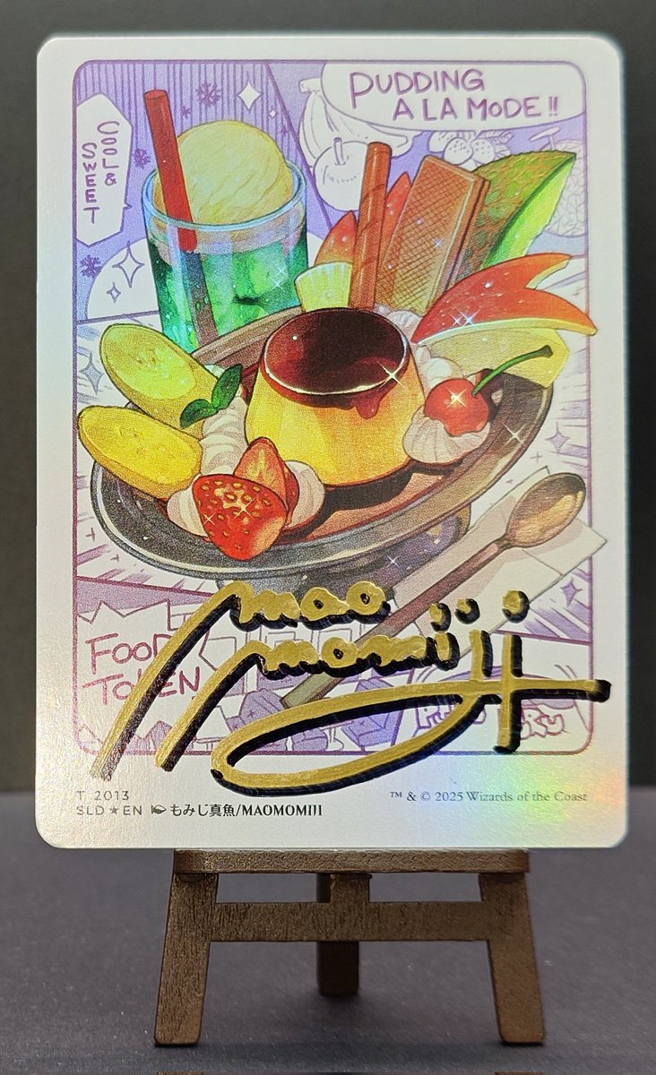 is3tk's tweet image. #プレイヤーズコンベンション 横浜のアーティストグッズ販売はギリギリ2桁番だったので
もみじ真魚様@mamomiji の『Oishii! Tokens オイシイ！トークン』の食べ物トークンのアーティストプルーフを購入することができました✨
絵柄はプリンアラモード🍮
#MTG
#Artistproof
#MagicTheGathering