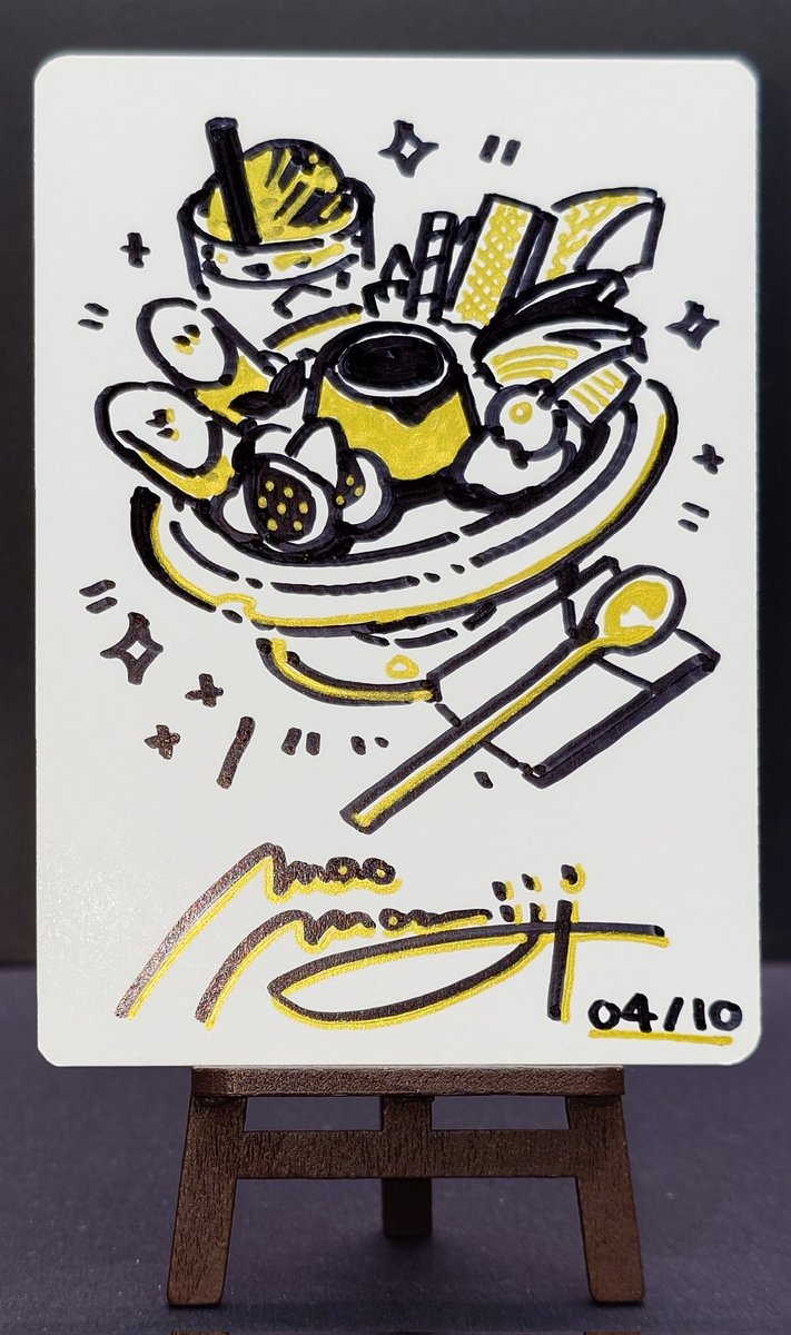 #プレイヤーズコンベンション 横浜のアーティストグッズ販売はギリギリ2桁番だったので
もみじ真魚様<a href="/mamomiji/">もみじ真魚@12/31(水)西め-49a「こもれびのーと」新刊三種予定</a> の『Oishii! Tokens オイシイ！トークン』の食べ物トークンのアーティストプルーフを購入することができました✨
絵柄はプリンアラモード🍮
#MTG
#Artistproof
#MagicTheGathering