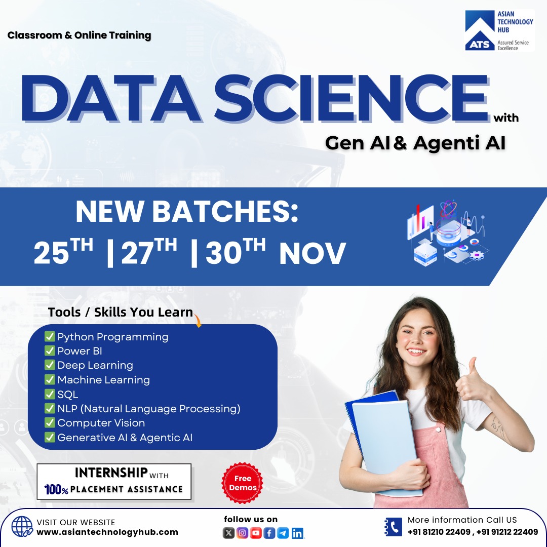 ATS_TechHub's tweet image. 🔥 New Data Science + Gen AI batches launching!
Learn Python, ML, NLP, Deep Learning, Power BI &amp;amp; more — become job-ready!

📅 25th | 27th | 30th Nov
👉 Register: tally.so/r/mREvJQ

#AITraining #TechCareers #DataScience #AsianTechnologyHub