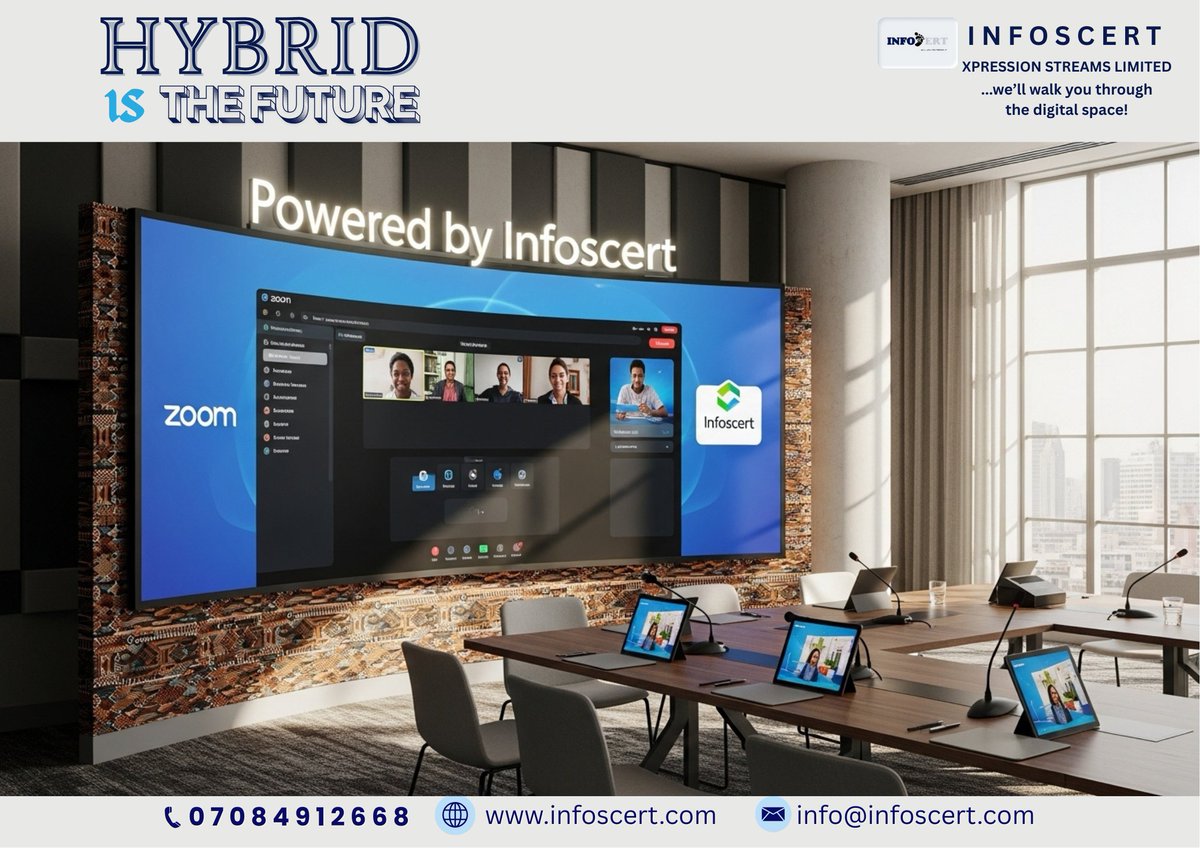 infoscert's tweet image. Learn how we’re equipping businesses with unified video conferencing systems that actually work every time you click “Join”.
➡Need a Zoom setup that fits your organization’s scale? Let’s talk.📲07084912668 infoscert.com
#InfoscertSolutions #ZoomForBusiness #HybridWork