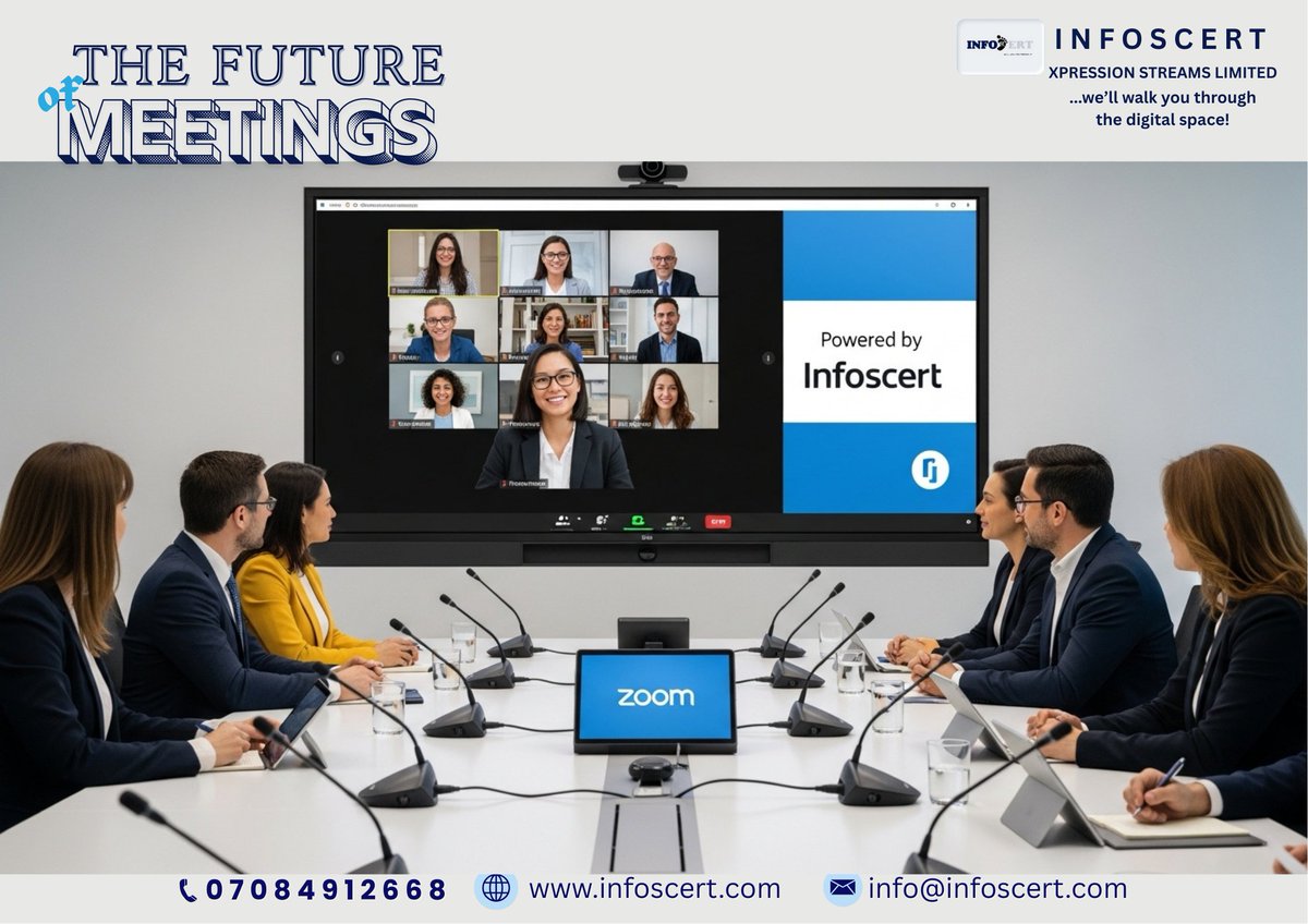 infoscert's tweet image. Learn how we’re equipping businesses with unified video conferencing systems that actually work every time you click “Join”.
➡Need a Zoom setup that fits your organization’s scale? Let’s talk.📲07084912668 infoscert.com
#InfoscertSolutions #ZoomForBusiness #HybridWork