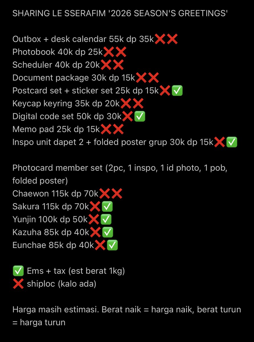 Fimsell! Yg masih cari sh4ring Le sserafim 2026 season’s greetings yuk masih ada yg avail. Ada g0 Le Sserafim only, dom Bandung. Yg mau boleh dm aja <a href="/kimdododokk/">닛</a>