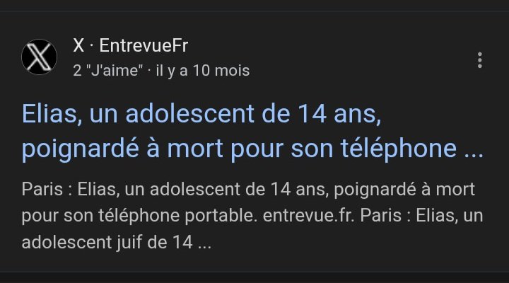 CollectifVigi's tweet image. Elias était un Français juif, il a donné son portable. La presse n&apos;en a pas fait écho. Pour quelle raison ? Les auteurs ? Pour protéger le &quot;vivre ensemble&quot; ? Pas de vagues ? 
@InstitutJustice #Elias @CNEWS