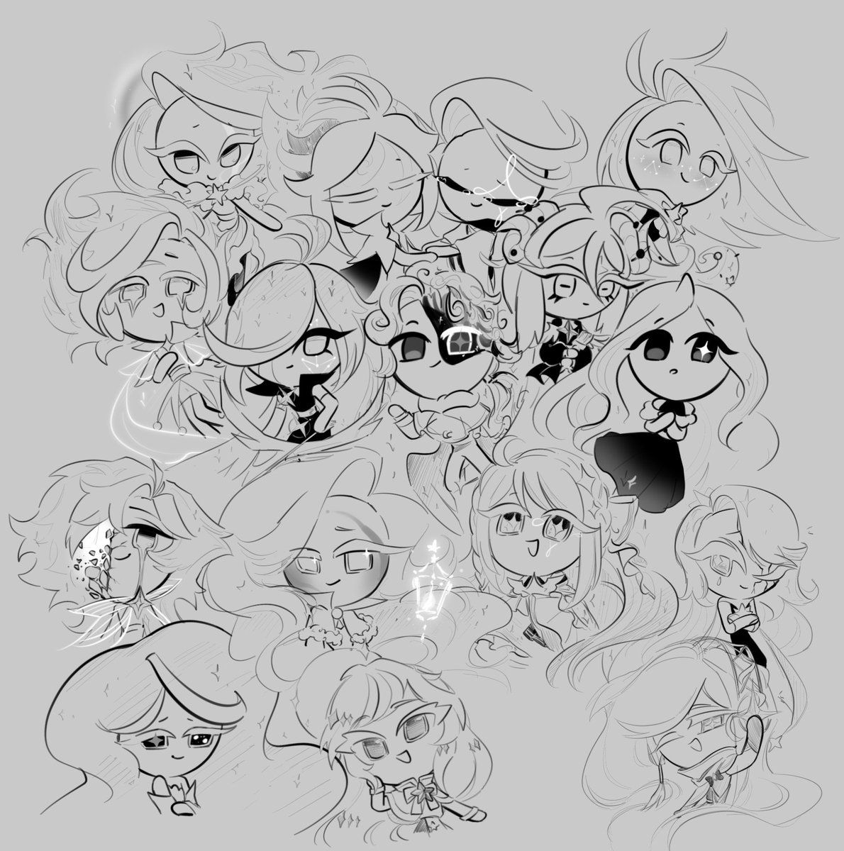 By the way, I do allow fankids for my ships! 
In fact I've felt so honored to receive them that I sketched each Galaxydust one I've gotten on Instagram in a big family photo, pfft!! I might include twitter ones too haha! 🤍💙
.
Credits to each fankid owner in replies!! 𖹭