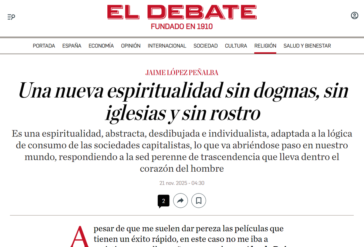 Es que está muy entretenida la conversación sobre Rosalía y Los domingos. No lo he podido evitar.

"Una nueva espiritualidad sin dogmas, sin iglesias y sin rostro" en <a href="/eldebate_com/">El Debate</a> 

shorturl.at/WNUPM