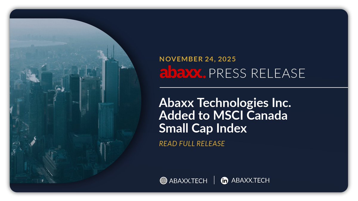 Abaxx Technologies Inc. added to MSCI Canada Small Cap Index, effective as of the close of trading today, November 24, 2025.

Read Release
investors.abaxx.tech/abaxx-technolo…