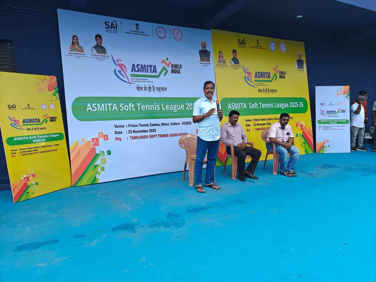 softtennis_ind's tweet photo. 🧍🏻‍♀️ ASMITA Soft Tennis League – Vellore, Tamil Nadu 🏆

📍 Venue: Prince Tennis Academy, Vellore, Tamil Nadu

📅 Date: 23rd November 2025

#ASMITALeague #SoftTennisIndia #KheloIndia #SAI #MYAS #CityLeague #SoftTennisDevelopment

@AsmitaLeague https://t.co/QYuXtmLHDt