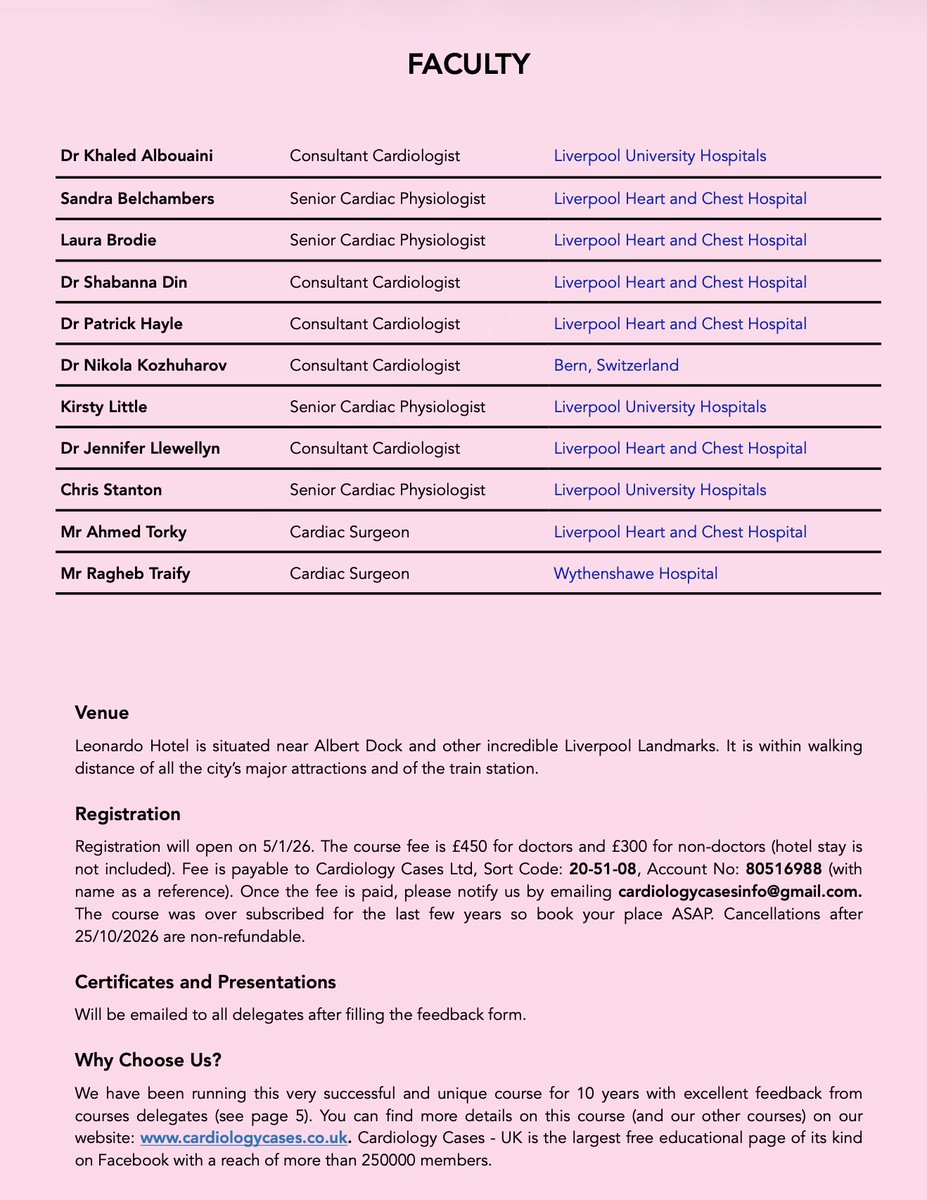 Albouaini's tweet image. The 14th edition of our National Hands-on Cardiac Pacing Course, scheduled for Thursday -Friday 26-27/11/26. 

See the overwhelmingly positive feedback (pages 5-8) on PDF flyer: cardiologycases.co.uk.

#MedTwitter @BritishCardioSo @TheBJCA @BHRSociety #CardioEd #CardioTwitter
