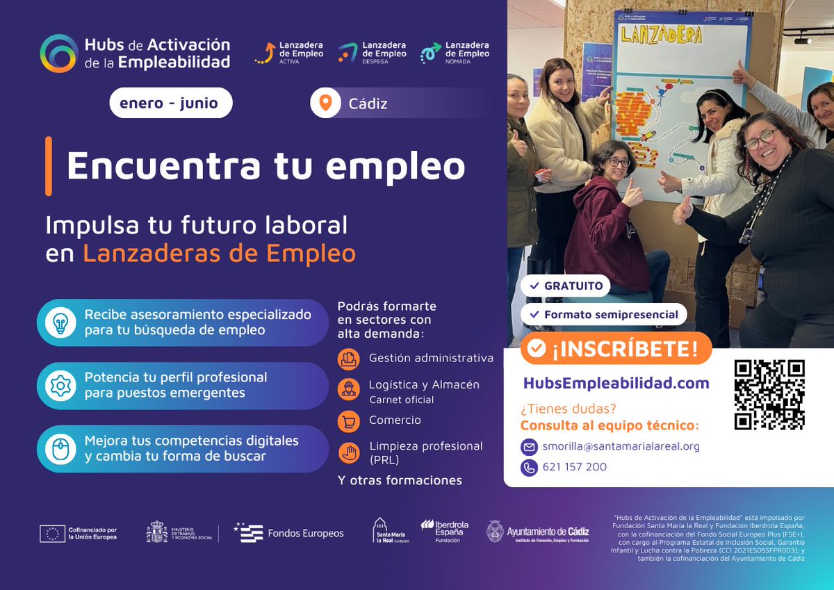 🔵 Abierta la inscripción gratuita a tres nuevas Lanzaderas de #Empleo, que comenzarán en enero

✅El Ayuntamiento de #Cádiz, a través del <a href="/IFEF_cadiz/">Instituto de Fomento, Empleo y Formación Cádiz</a>, pone en marcha esta nueva convocatoria del programa gratuito de orientación laboral

➡️ 245 personas en desempleo han