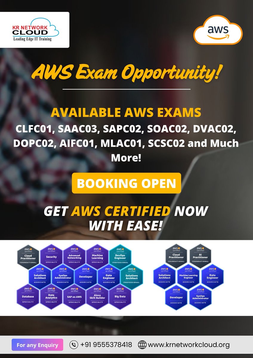 KRNetworkCloud1's tweet image. ACHIEVE AWS CERTIFICATION SUCCESS ON YOUR FIRST ATTEMPT
The demand for certified AWS professionals is at an all-time high, and the right guidance makes all the difference.
📝 Explore Other Certifications:
 forms.gle/NT7763Npvs4eGd…
#aws #cloudcomputing #awscertification #techcareer