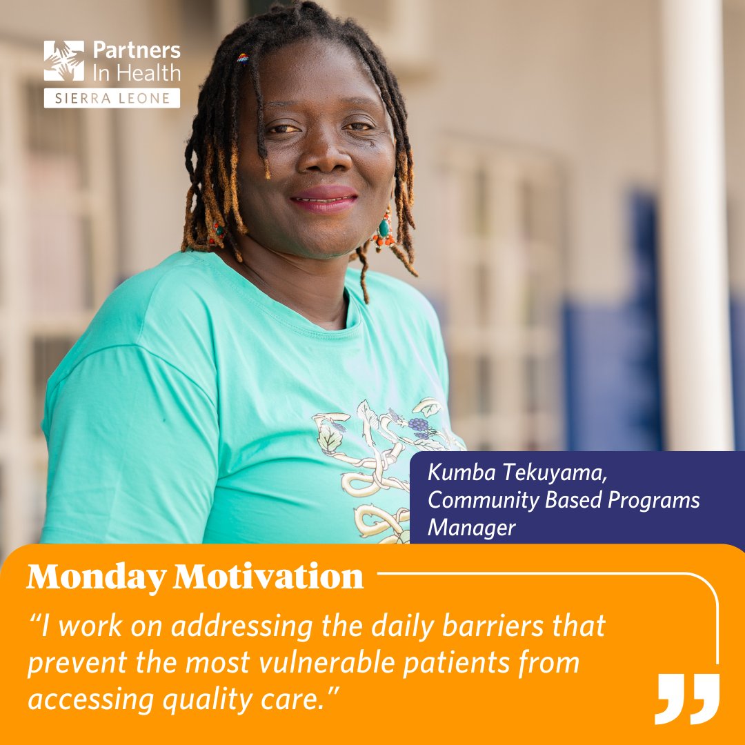 Happy Monday! Meet Kumba Tekuyama, the national community-based programs manager at PIH-SL. Her passion for health care was sparked at a young age, inspired by her family’s commitment to compassion and service.
