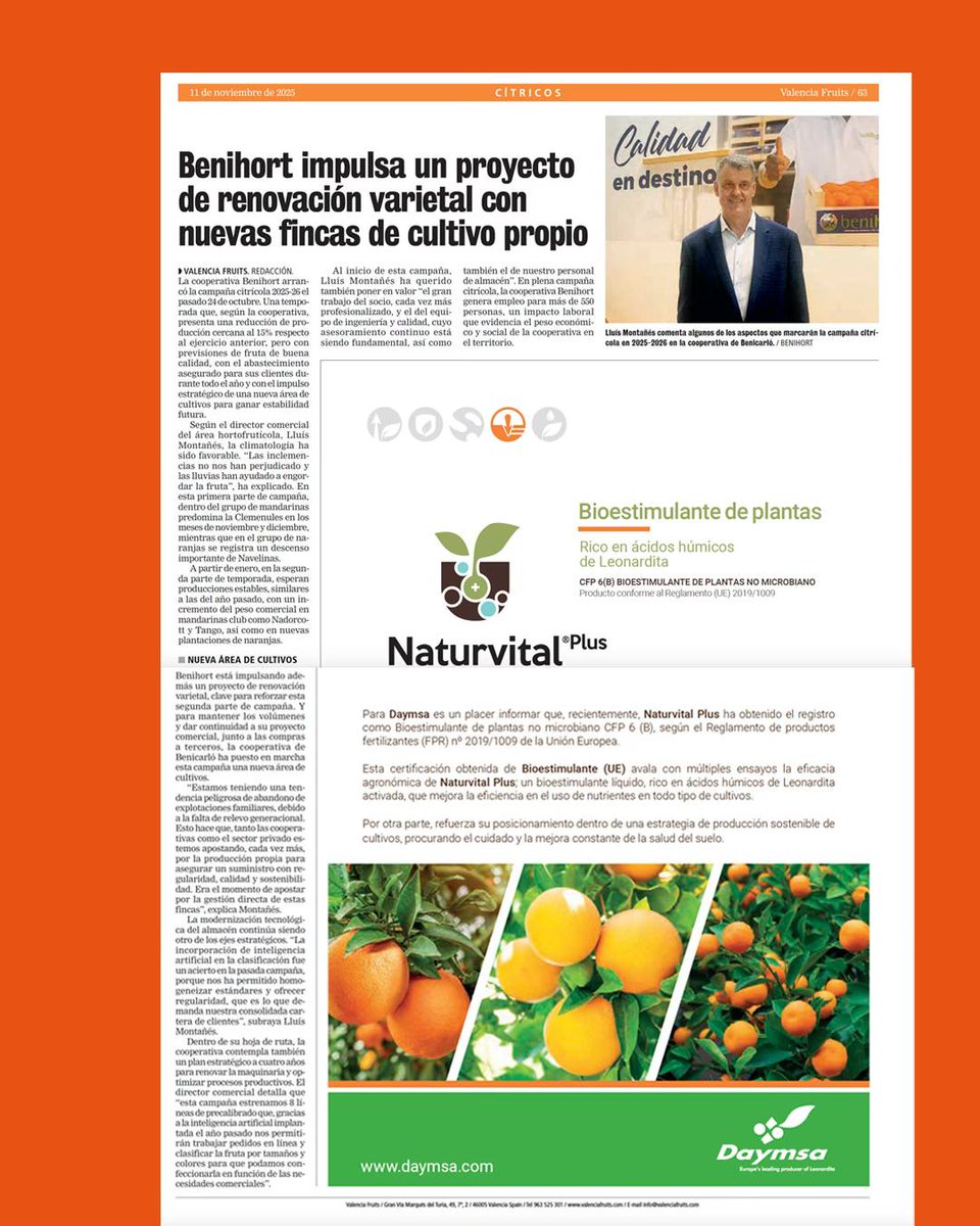 🇪🇸📰 Estrenamos la semana de la mano de esta entrevista de <a href="/valenciafruits/">Valencia Fruits</a> a Lluís Montañés, Director comercial del área hortofrutícola.
--
ℹ️📰 Estrenem la setmana de la mà d'aquesta entrevista de #ValenciaFruits a Lluís Montañés, Director comercial de l'àrea hortofructícola.