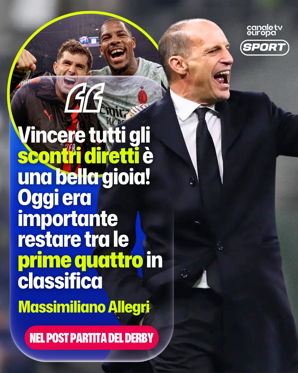 canaleusport's tweet photo. La gioia di Allegri dopo la vittoria del Derby 🎙
#canaleeuropasport 
#seriea #allegri #derby #acmilan #milan #inter https://t.co/u30kFAIRwt