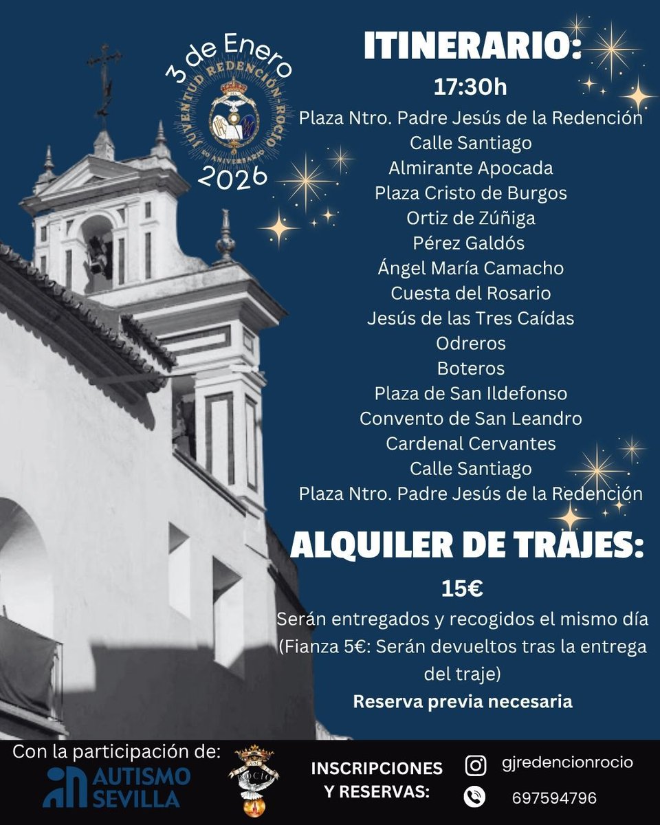 ✨ La Hermandad de la Redención celebra una cabalgata más inclusiva que nunca: este año habrá dos Carteros Reales, uno de ellos un hermano con autismo gracias a la colaboración de Autismo Sevilla.

🎭 Únete saliendo de beduino y vive un día histórico lleno de magia e inclusión.
