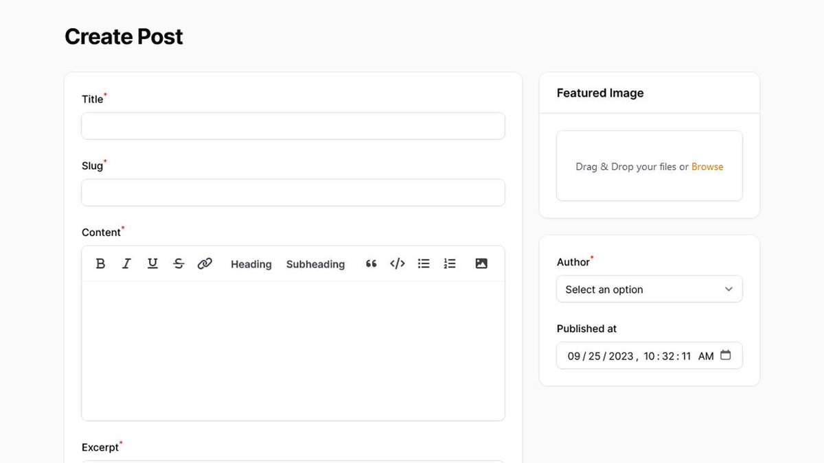 Com o Filament, você pode criar um CMS simples com facilidade!
Aqui está um exemplo: Filament CMS com tema de front-en