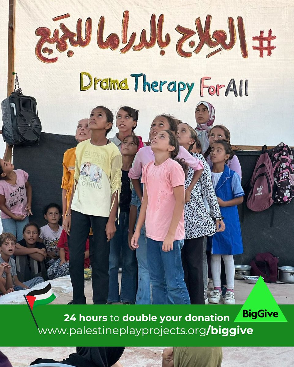 Provide play. Provide hope. Provide comfort.
Give kids the chance to just be kids.
Support children in Palestine.

⏳ Only 24 hours left to DOUBLE your donation.

Give before it’s too late: donate.biggive.org/campaign/a05WS… 

#Palestine #DramaTherapy #Gaza #Donate #Charity #BigGive