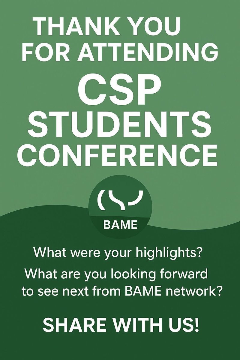 cspbame's tweet image. This is to appreciate all our student members, especially those who were able to attend the @csp Conference 2025.

To keep improving in line with your wishes, please send feedbacks and or suggestions to the CSPBAME Network Student Officer on 07375568127 (WhatsApp).

Thank you.