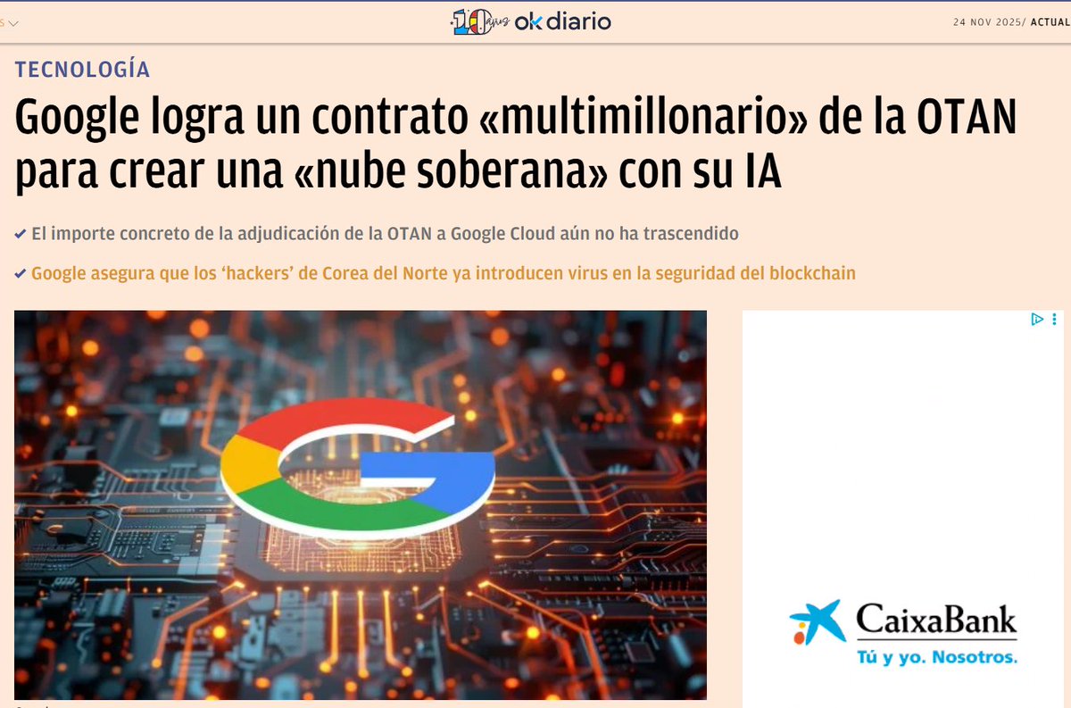 watoulsky's tweet image. $GOOGL

Google ha firmado un acuerdo con la OTAN para crear una nube soberana con IA.