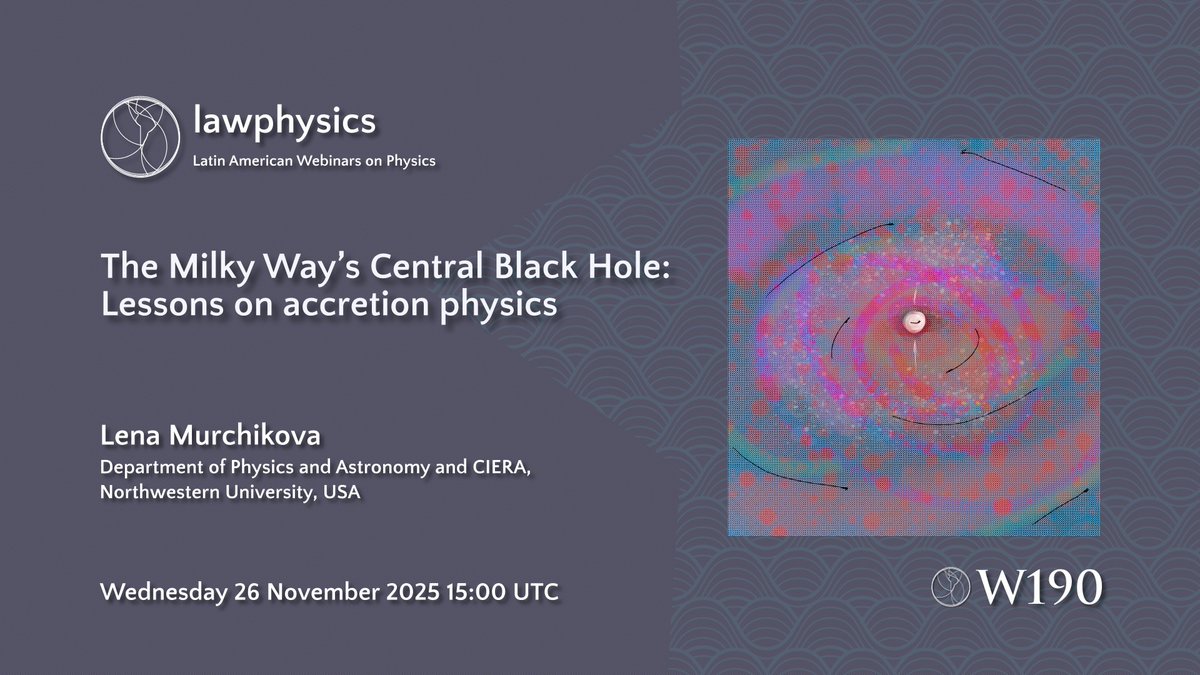 Our next webinar is this Wednesday, Nov. 26th, 15:00 UTC. Our guest will be Lena Murchikova, who will talk about: "The Milky Way’s Central Black Hole: Lessons on accretion physics." 

Join us on YouTube:  

youtube.com/live/KwpPRVHEv…

#Science #SgrA #AccretionPhysics