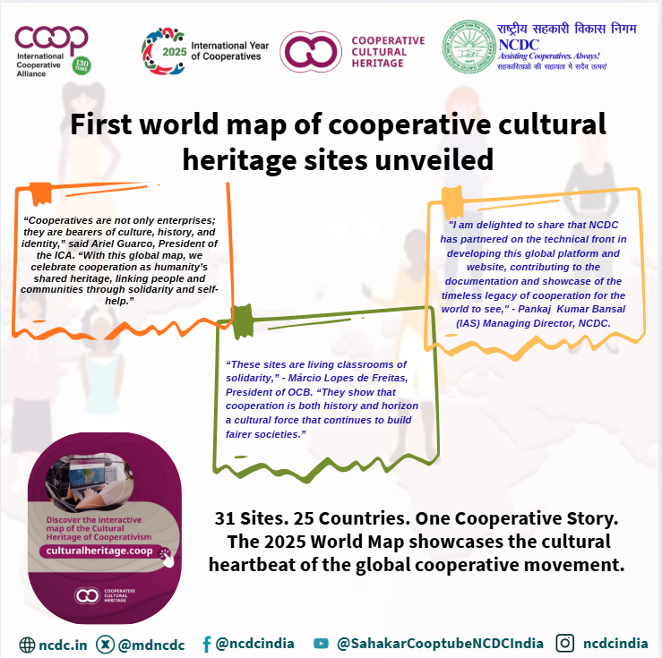 mdncdc's tweet image. NCDC is pleased to share that the World Map of Cooperative Cultural Heritage Sites has been unveiled. Let’s hear what the leaders have to say about it. Celebrate the Movement with us ..........
culturalheritage.coop 

#CCH #CooperativeCulturalHeritage #IYC2025