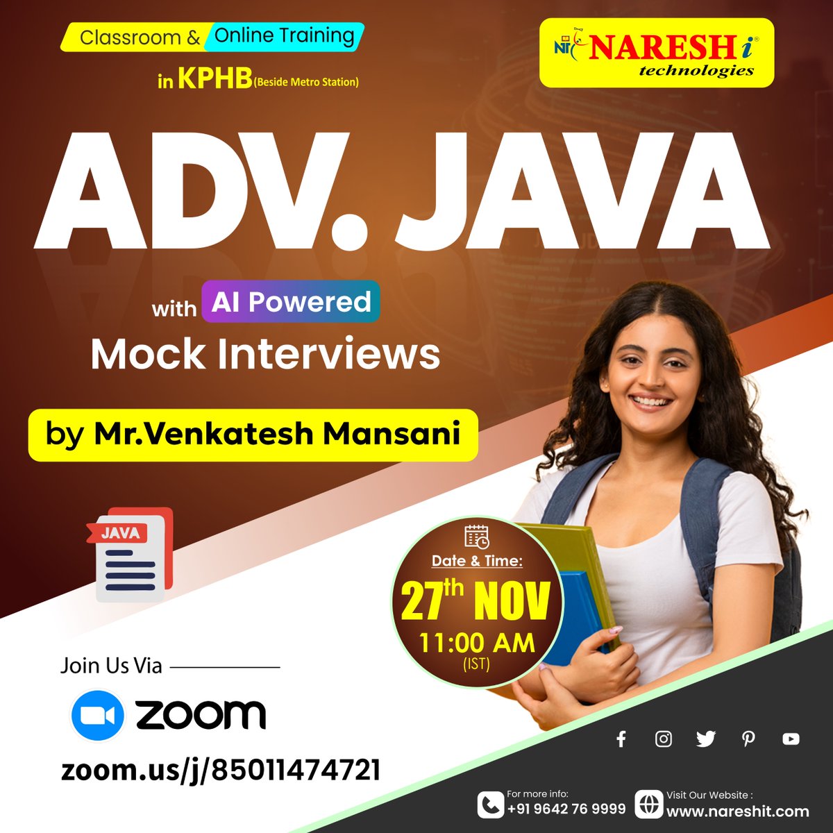nareshitkphb's tweet image. 🚀 Level up your Java skills!
Register now: t.ly/ADJAVA-27N

Join ADV. JAVA Workshop with Mr. Venkatesh Mansani featuring AI-powered mock interviews.

📅 27th Nov | ⏰ 11:00 AM IST 
#AdvancedJava #JavaTraining #NareshIT #AIInter