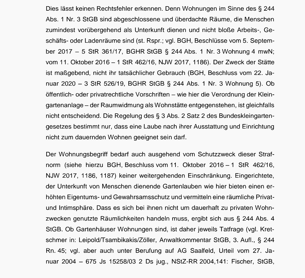 BGH, Beschluss vom 4.11.2025 - 5 StR 483/25: Wohnungseinbruchsdiebstahl - nicht aber schwerer Wohnungseinbruchsdiebstahl - bei Einbruch in eine zur Sommerzeit zum Übernachten genutzten Gartenlaube. juris.bundesgerichtshof.de/cgi-bin/rechts…