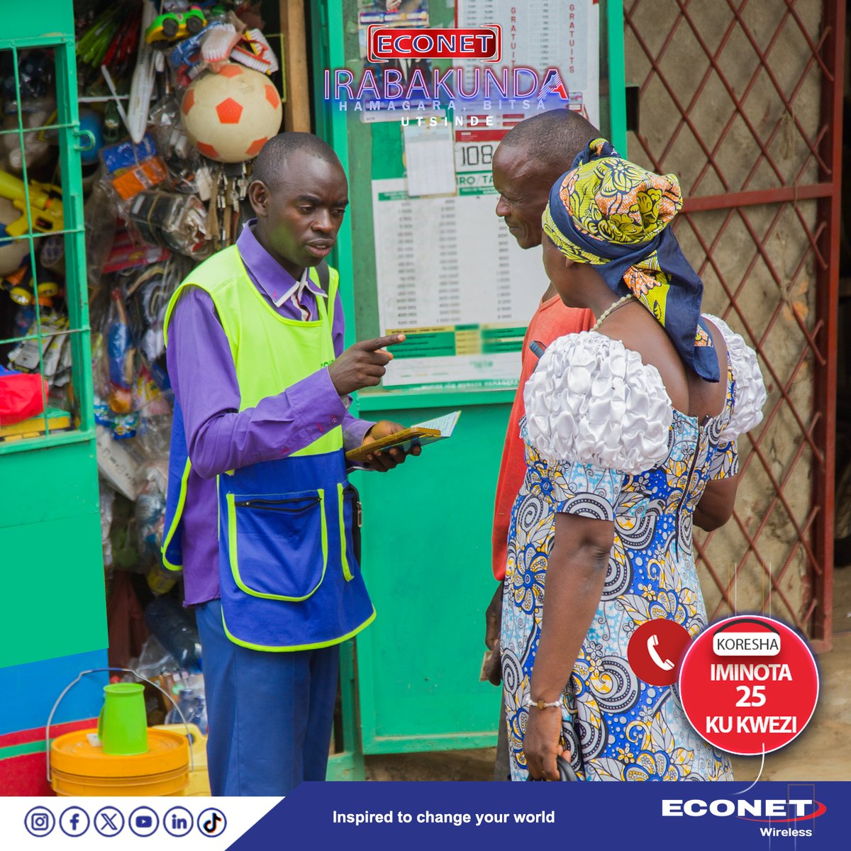 🚀ECONET IRABAKUNDA IRI KUMWE NAMWE! 💙
Uno musi twari muri Rubirizi dutanga inyigisho y'ihiganwa IRABAKUNDA.

Hamagara iminota 25+, wunguke amanota, urabe kuri *123#.

VOXY n’imoto zibiri zirakurindiriye! 🚗🏍️💪

#IrabakundaPhase3