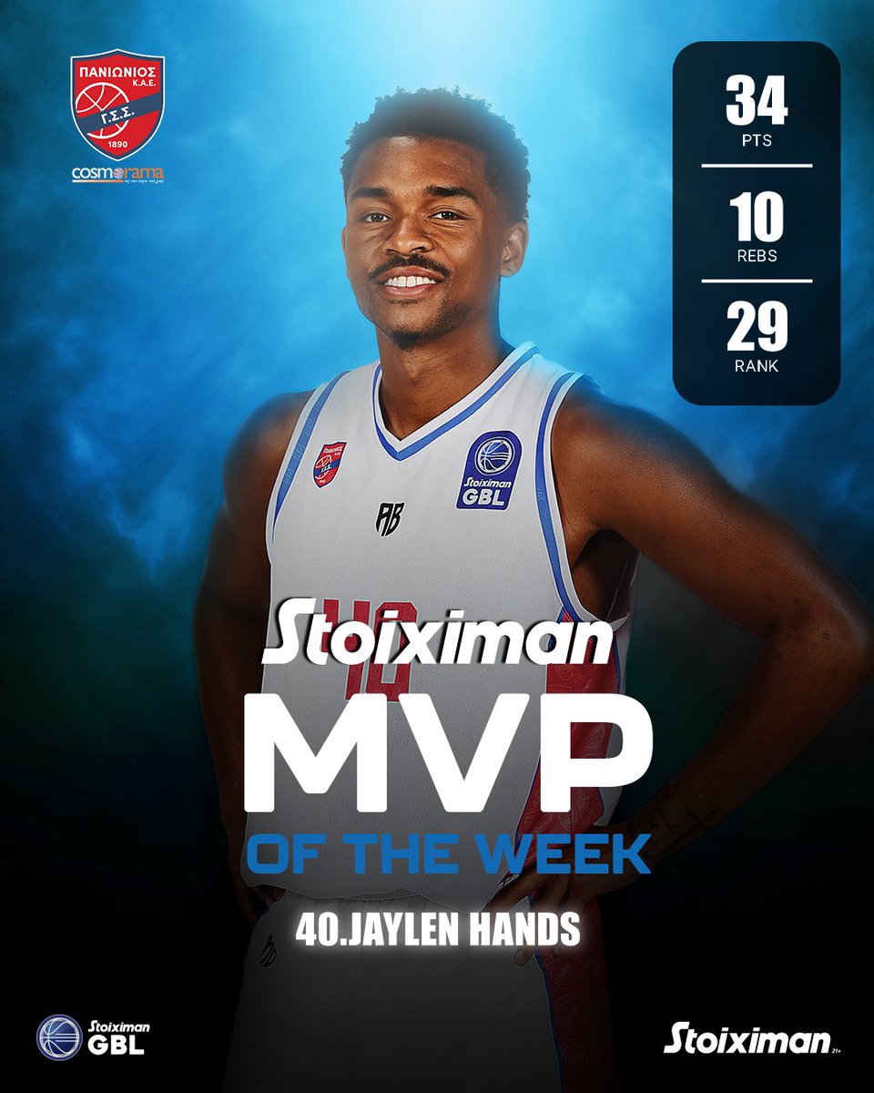🏀👉 Stoiximan MVP of the Week ο Τζέιλεν Χαντς.

#StoiximanMVP #Stoiximan #StoiximanGBL #GBL

youtube.com/watch?v=ssxS_h…