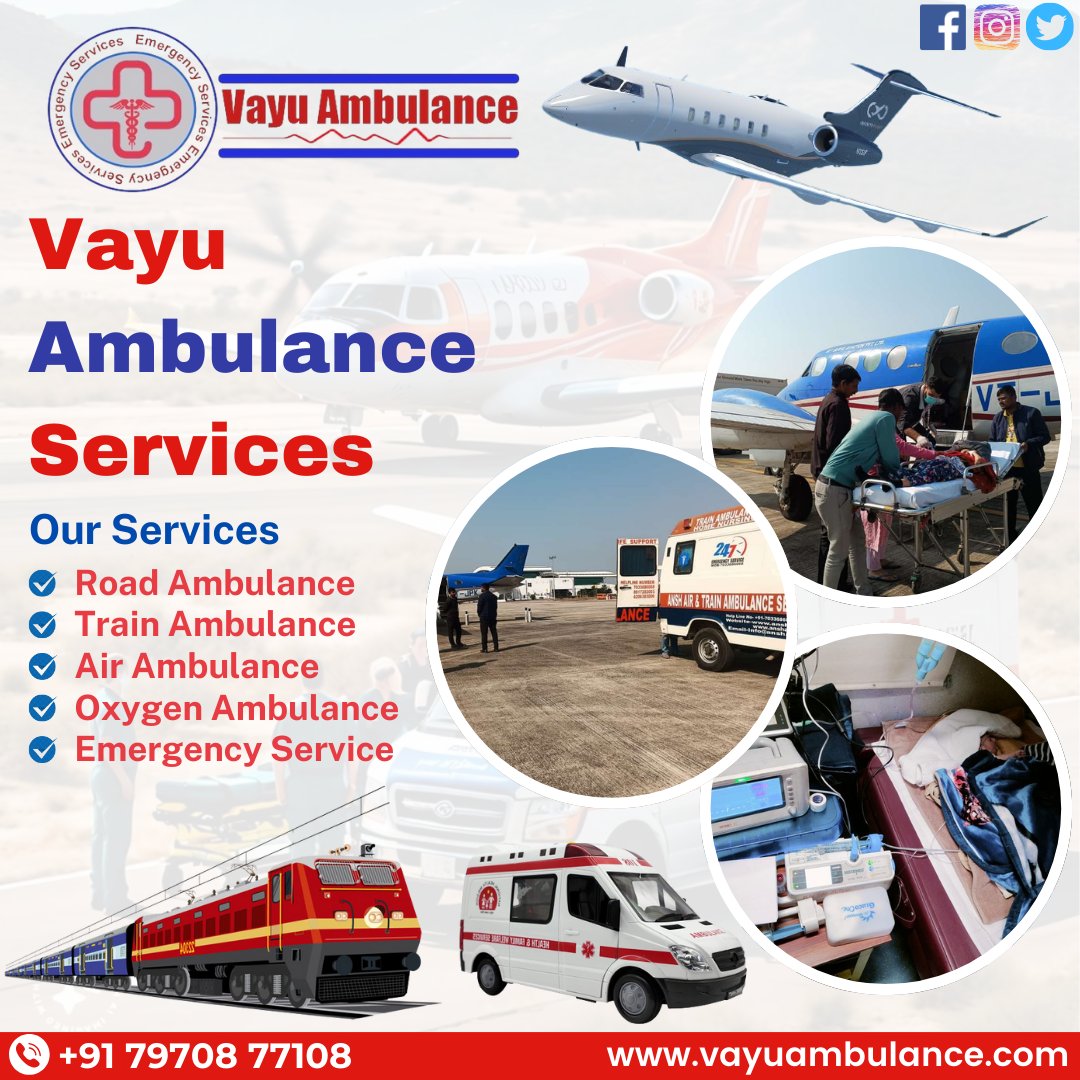 Vayu Ambulance Service provides 24x7 emergency and non-emergency patient transportation across India. With our road, train, and air ambulance services, we ensure fast, safe, and complete bed-to-bed transfer 
📞 79708 77108
🌐  vayuambulance.com